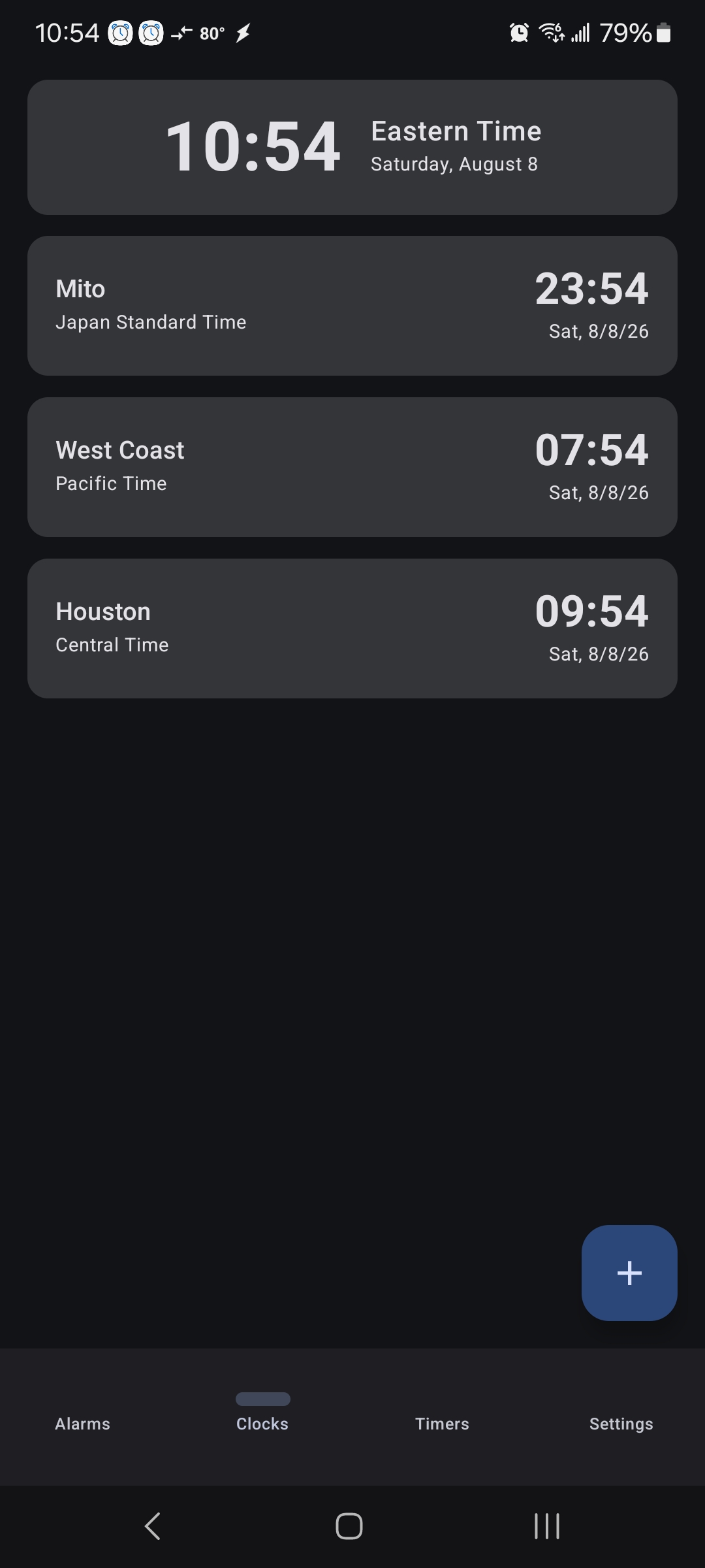A screenshot of the Alarms page in the app