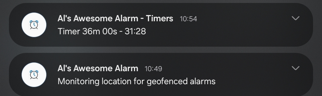 A screenshot of the Alarms page in the app